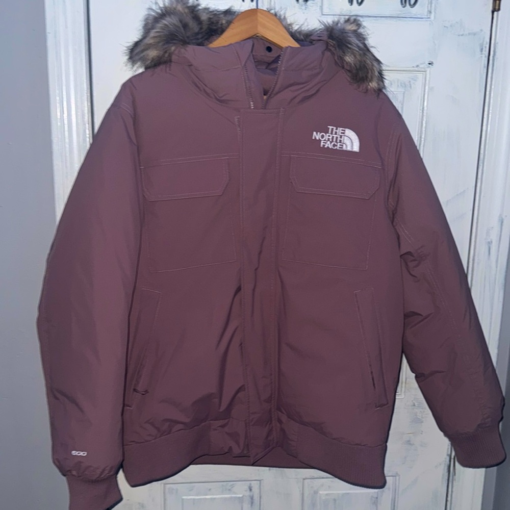 The North Face Purple and Gray Ski Coat with Faux Fur Hood